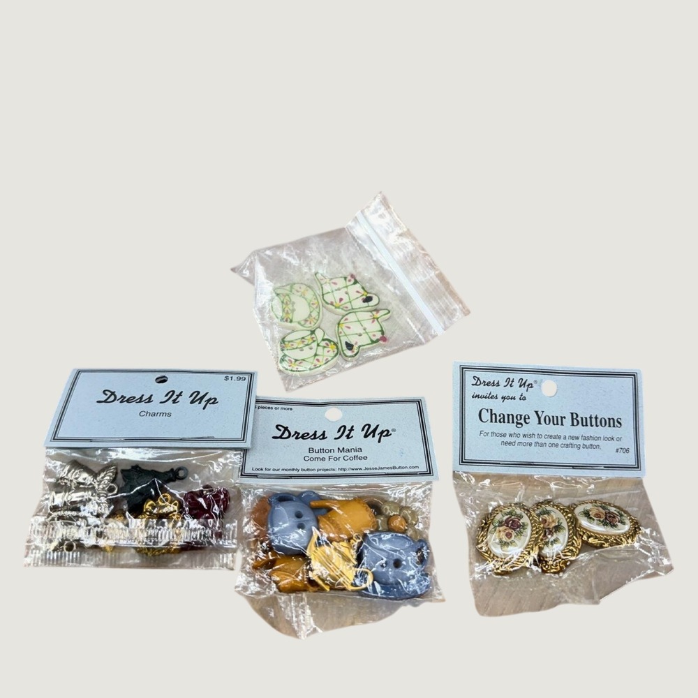 Dress It Up Novelty Buttons Charms Lot OS Multicolor Teapot Floral Crafting